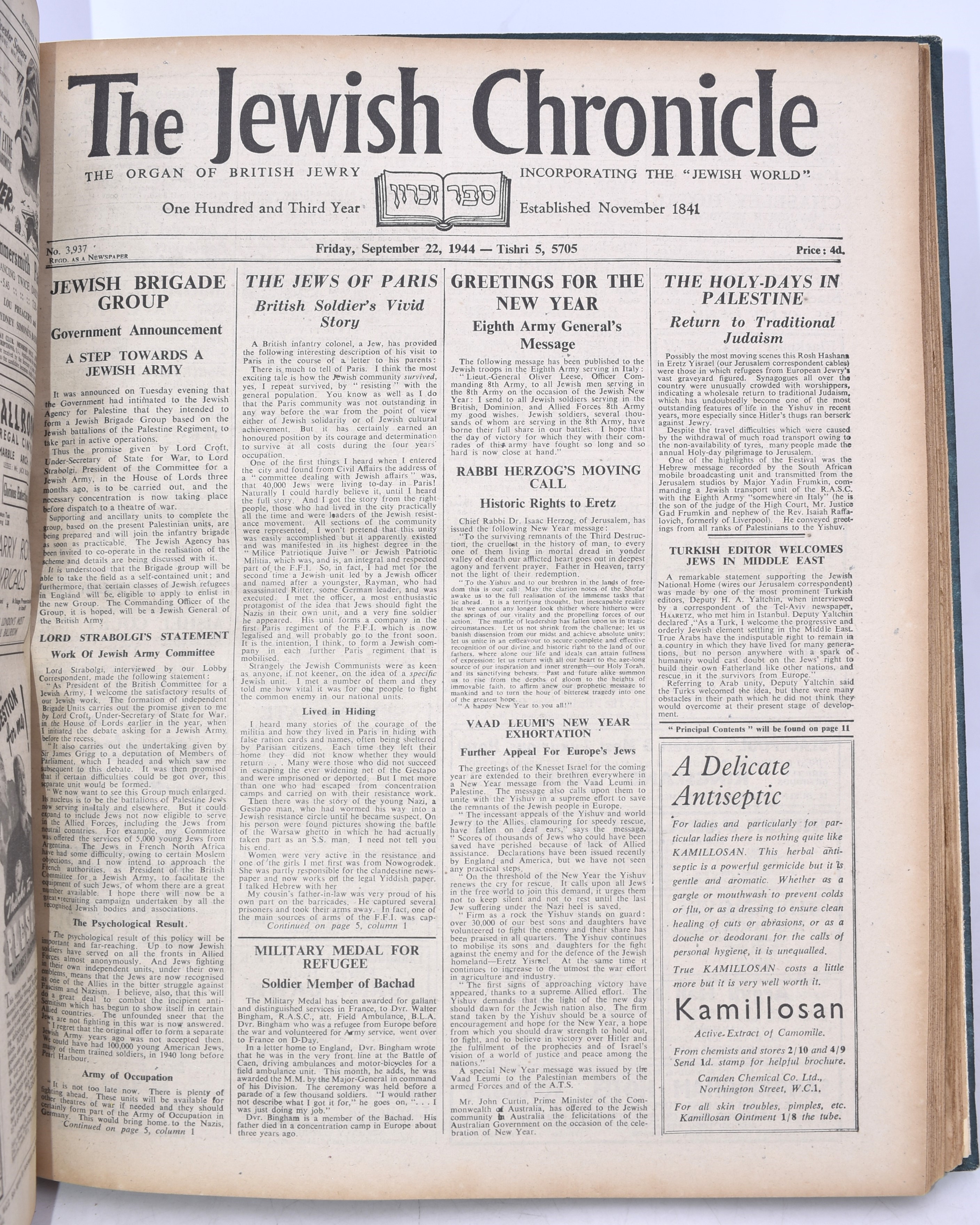 The Jewish Chronicle July – Dec 1944 The Organ Of British Jewry Incorporating The “jewish World” ...
