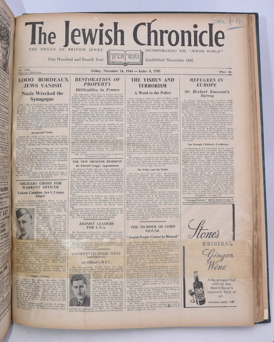 The Jewish Chronicle July – Dec 1944 The Organ Of British Jewry Incorporating The “jewish World” ...