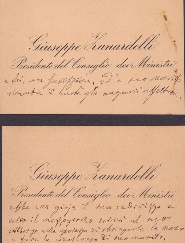 Zanardelli, Giuseppe (Brescia, 26 ottobre 1826 – Toscolano Maderno, 26 dicembre 1903)  - Asta Memorabilia storici e cinematografici - Bertolami Fine Art - Casa d'Aste