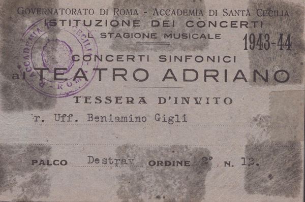 Gigli, Beniamino (Recanati, 20 marzo 1890 – Roma, 30 novembre 1957)  - Auction Memorabilia. History & Movie - Bertolami Fine Art - Casa d'Aste