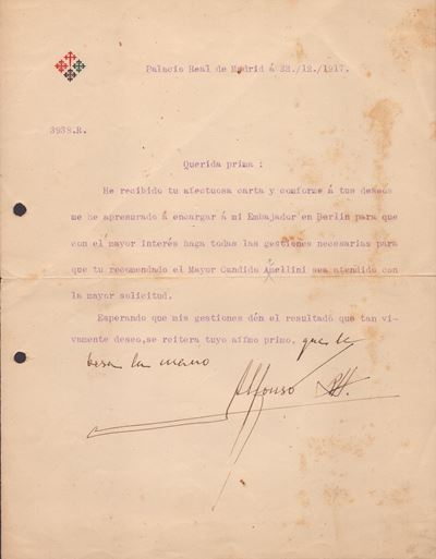 Alfonso XIII di Spagna (madrid, 17 Maggio 1886 – Roma, 28 Febbraio 1941)