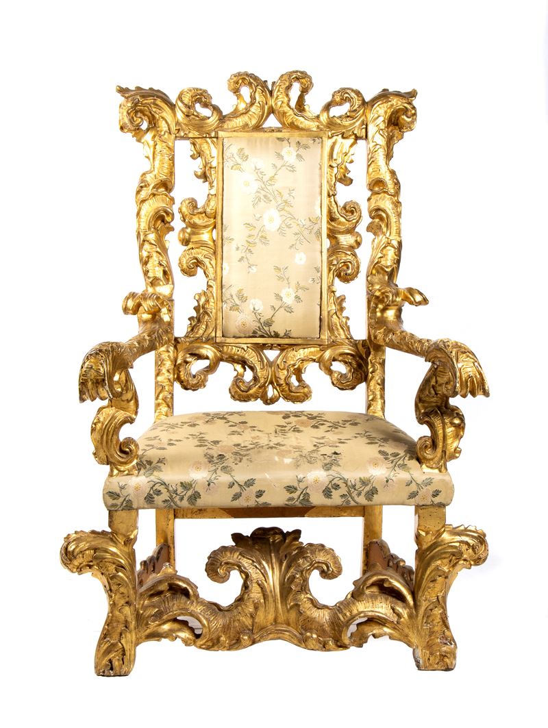 Trono Romano dello Stato Pontificio in Legno Dorato