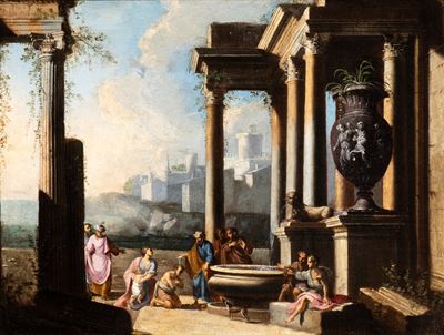 Capriccio Architettonico con Scena di Battesimo