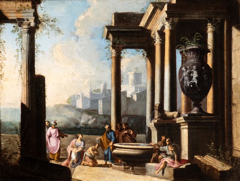 Alberto Carlieri - Capriccio Architettonico con Scena di Battesimo