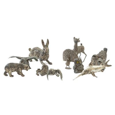 Collezione di Sessanta Sculture di Animali in Argentato 800/1000