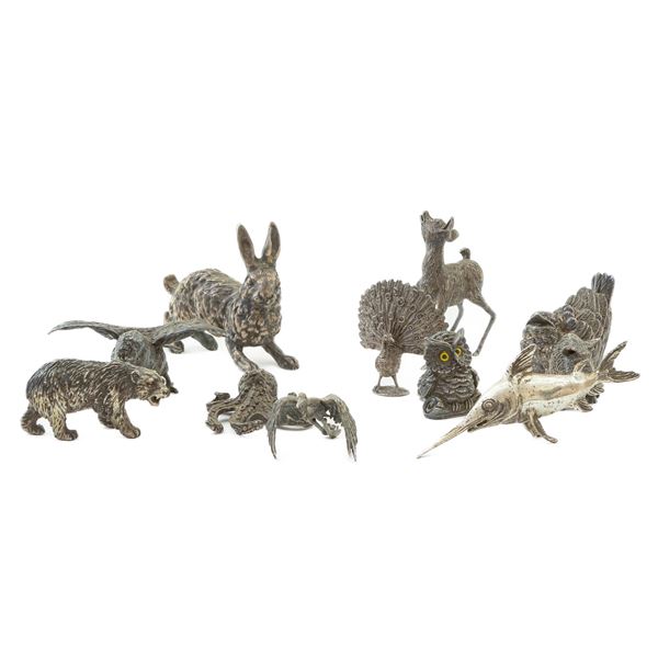 Collezione di sessanta sculture di animali in argentato 800/1000  (metà XX secolo)  - Asta Smart Auction: arredi, dipinti, sculture, argenti e altro a prezzi vantaggiosi - Bertolami Fine Art - Casa d'Aste