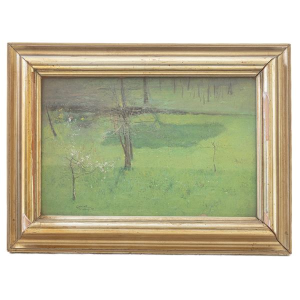 GIUSEPPE CASCIARO : Green trees  (1939)  - oil painting on cardboard - Auction Smart Auction: furniture, paintings, sculptures, silver and more at affordable prices - Bertolami Fine Art - Casa d'Aste