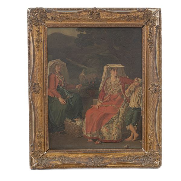 Le comari  ( XIX secolo)  - dipinto ad olio su tela - Asta Smart Auction: arredi, dipinti, sculture, argenti e altro a prezzi vantaggiosi - Bertolami Fine Art - Casa d'Aste