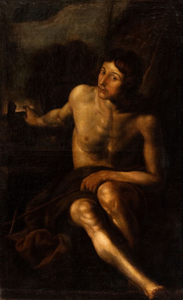 Artista caravaggesco nord-europeo attivo a Roma, prima met&#224; XVII secolo - Saint John the Baptist in the desert