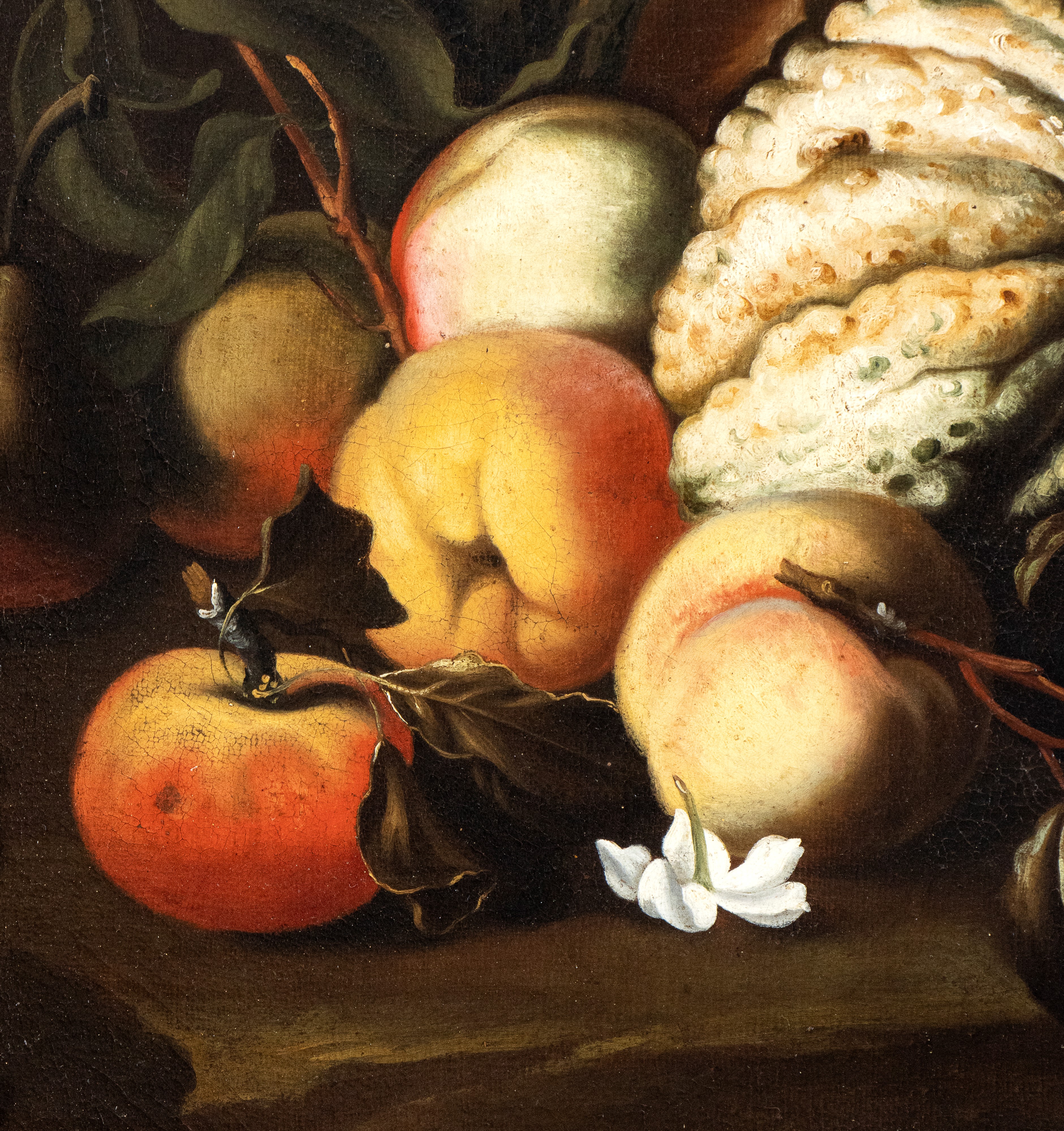 Abraham Brueghel - Natura Morta con Zucca, Pesche e Garofani, Giacinti e Gigli in una Caraffa