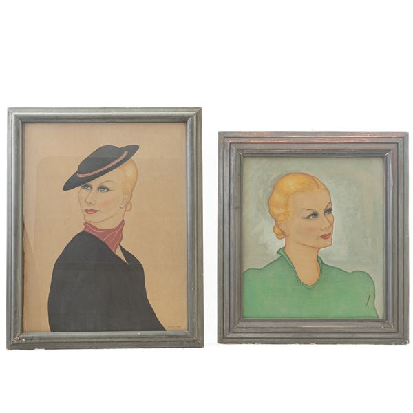 Lot of two portraits of a woman   (First half of the 20th century)  - pastel on cardboard - Auction Smart Auction: furniture, paintings, sculptures, silver and more at affordable prices - Bertolami Fine Art - Casa d'Aste