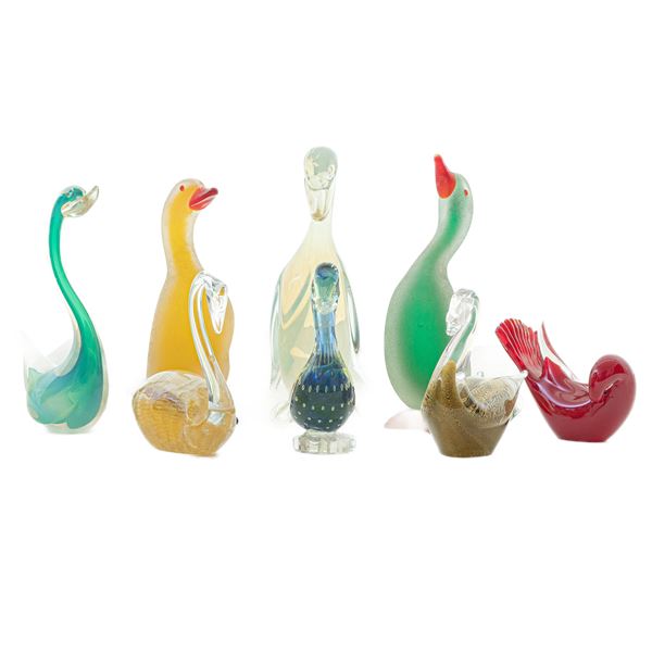 Lot of eight ducks, swans and doves in glass and crystal  (second half of the 20th century)  - Auction Smart Auction: furniture, paintings, sculptures, silver and more at affordable prices - Bertolami Fine Art - Casa d'Aste