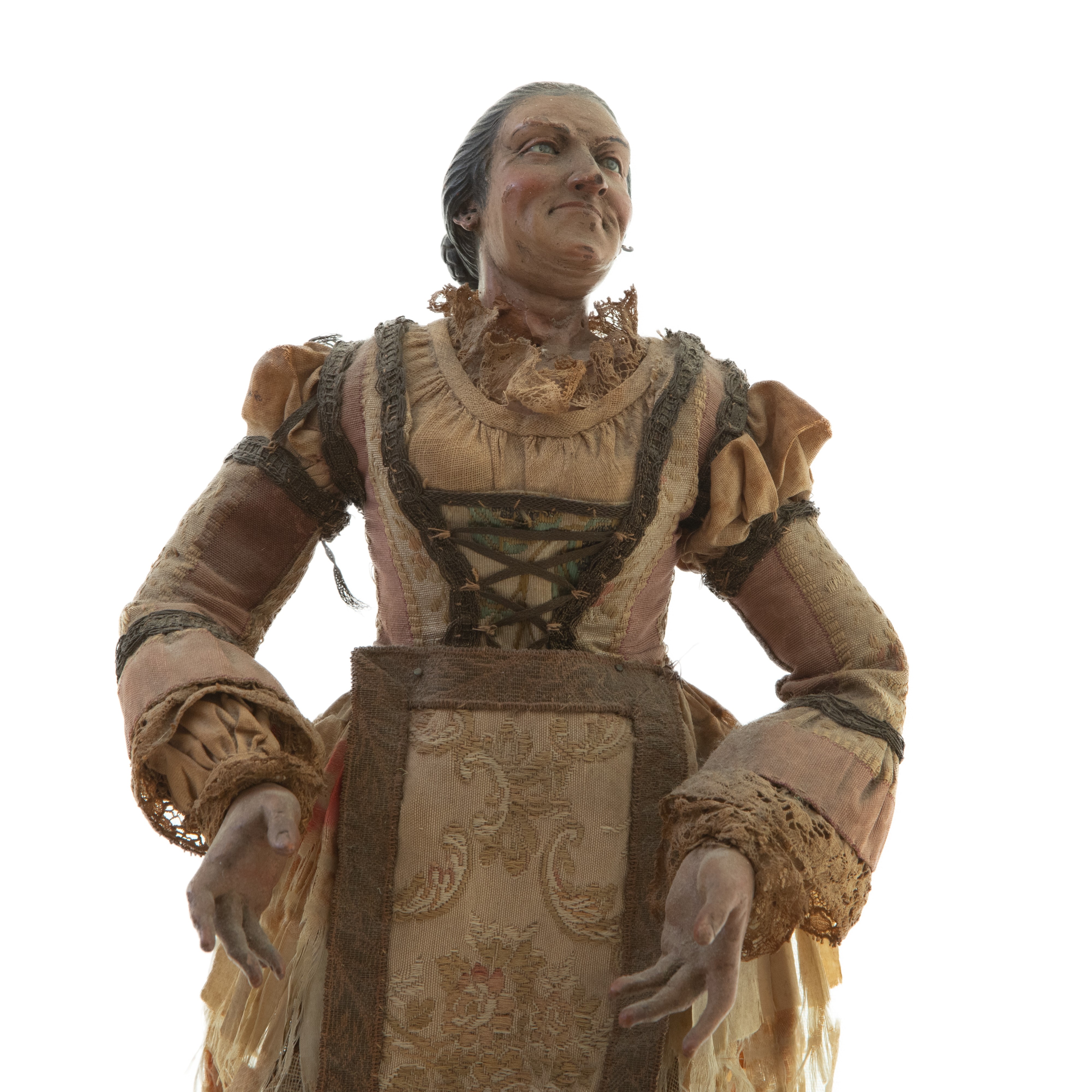 Popolana Figura del Presepe Napoletano in Ceramica e Paglia