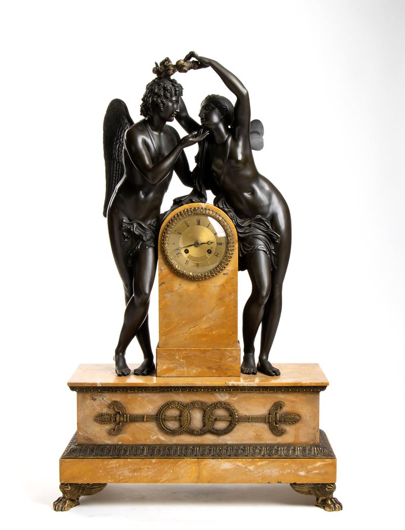Ledure Bronzier Hémon Her - Orologio D'appoggio Francese Raffigurante "amore e Psiche"