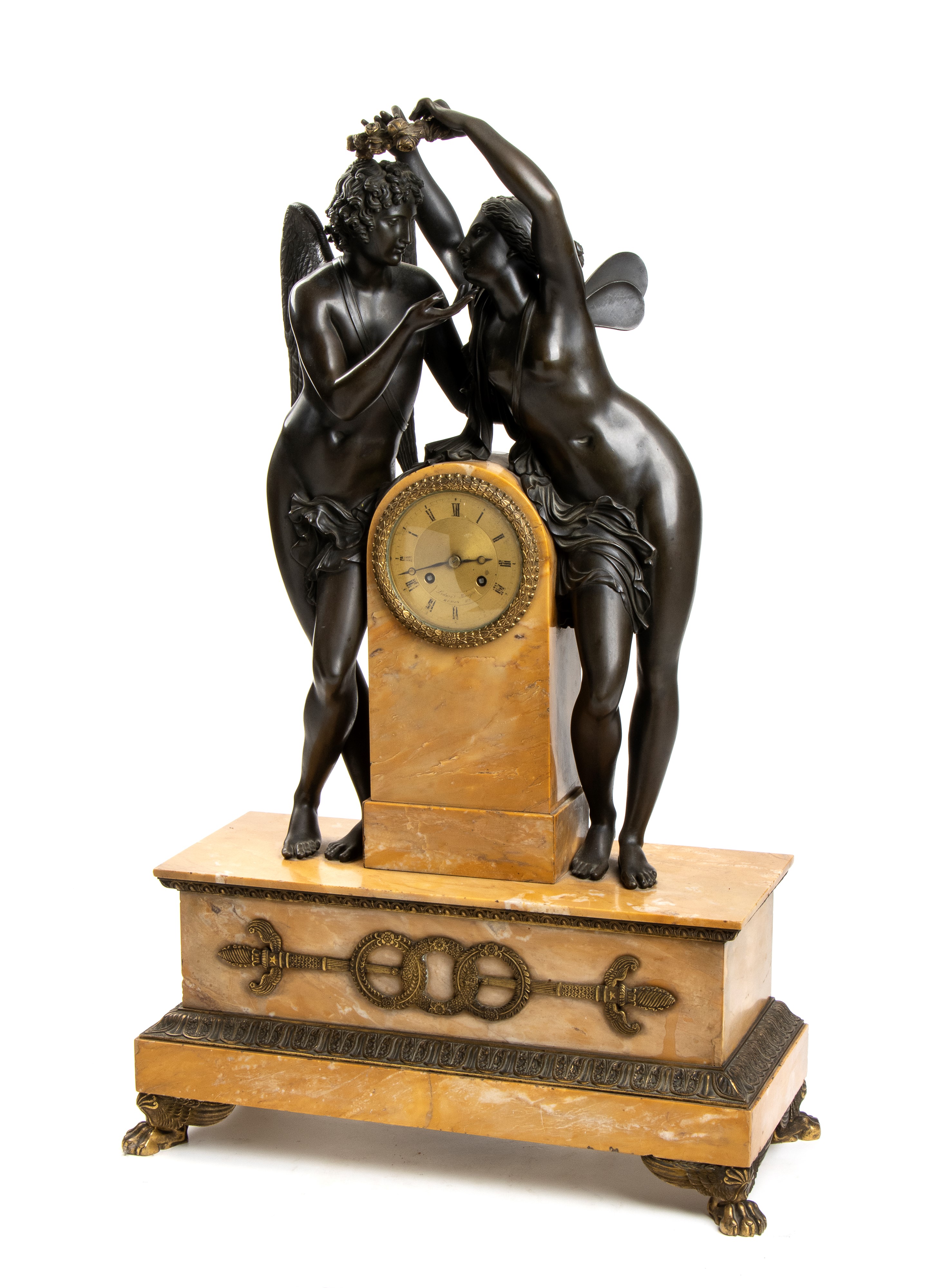 Orologio d'appoggio francese raffigurante "Amore e Psiche"
