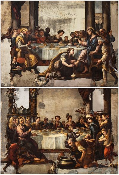 A) Cena in Casa del Fariseo; B) le Nozze di Canaan. Coppia di Dipinti