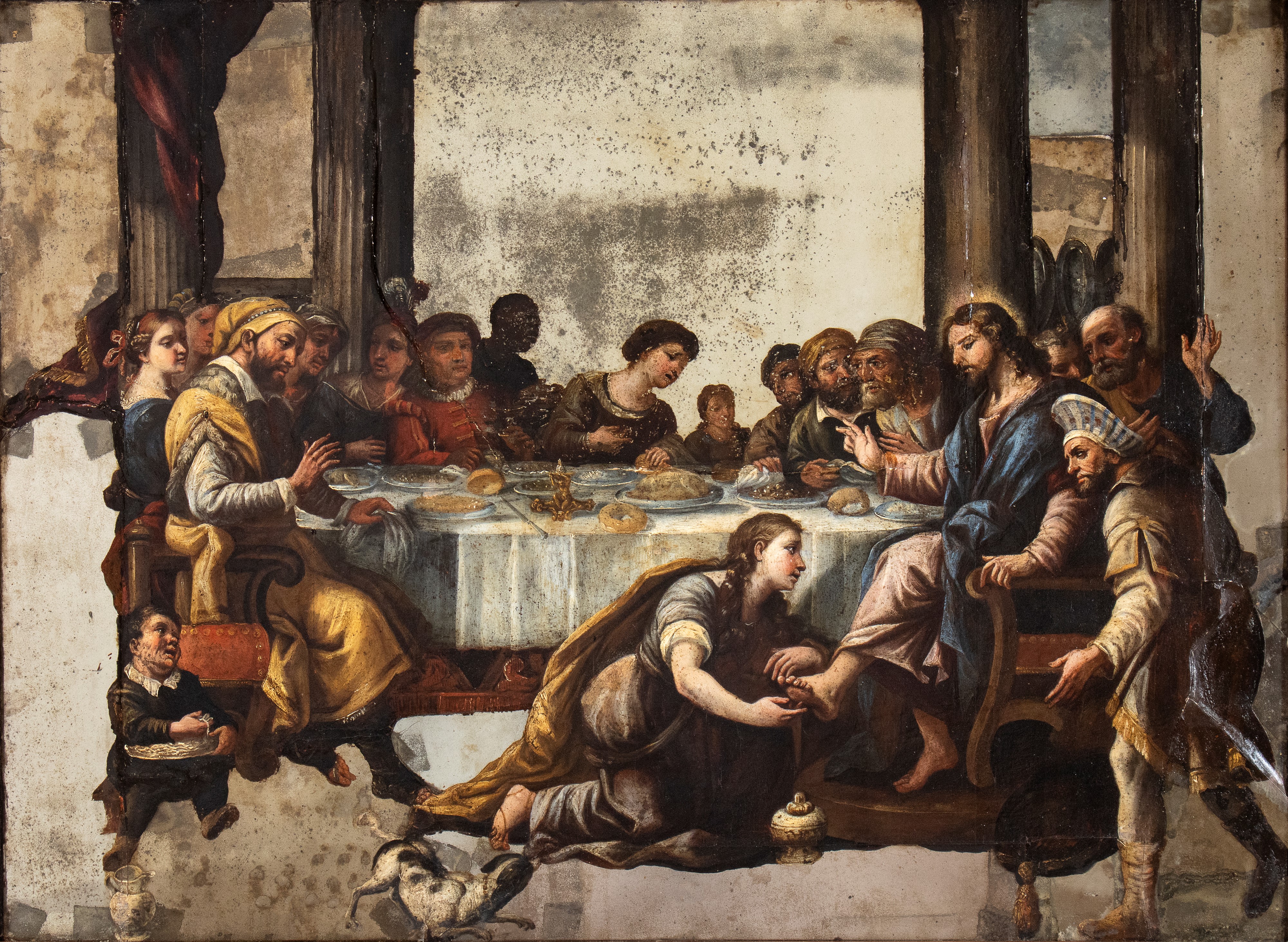 Luca Giordano - A) Cena in Casa del Fariseo; B) le Nozze di Canaan. Coppia di Dipinti