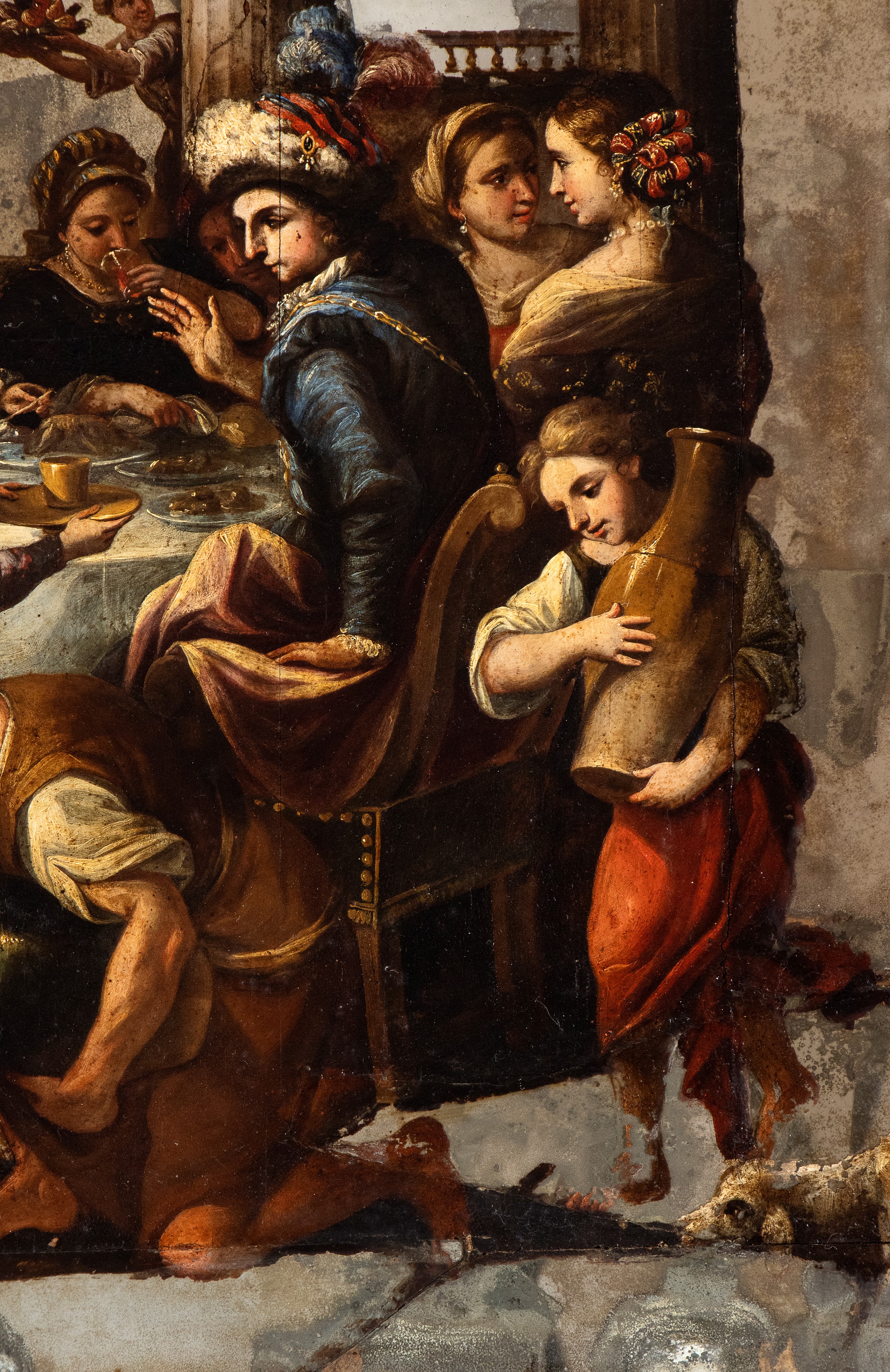 Luca Giordano - A) Cena in Casa del Fariseo; B) le Nozze di Canaan. Coppia di Dipinti