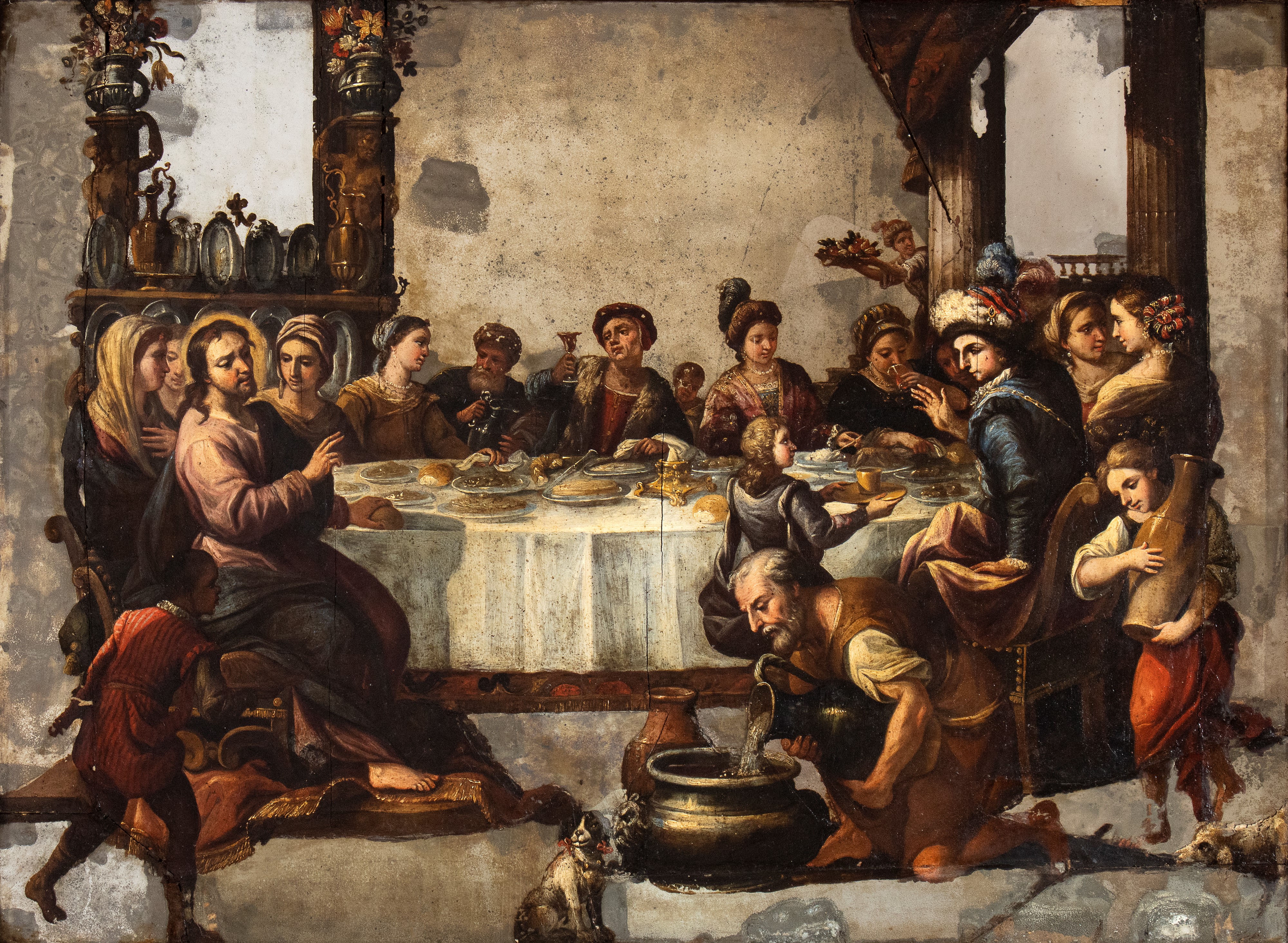 Luca Giordano - A) Cena in Casa del Fariseo; B) le Nozze di Canaan. Coppia di Dipinti