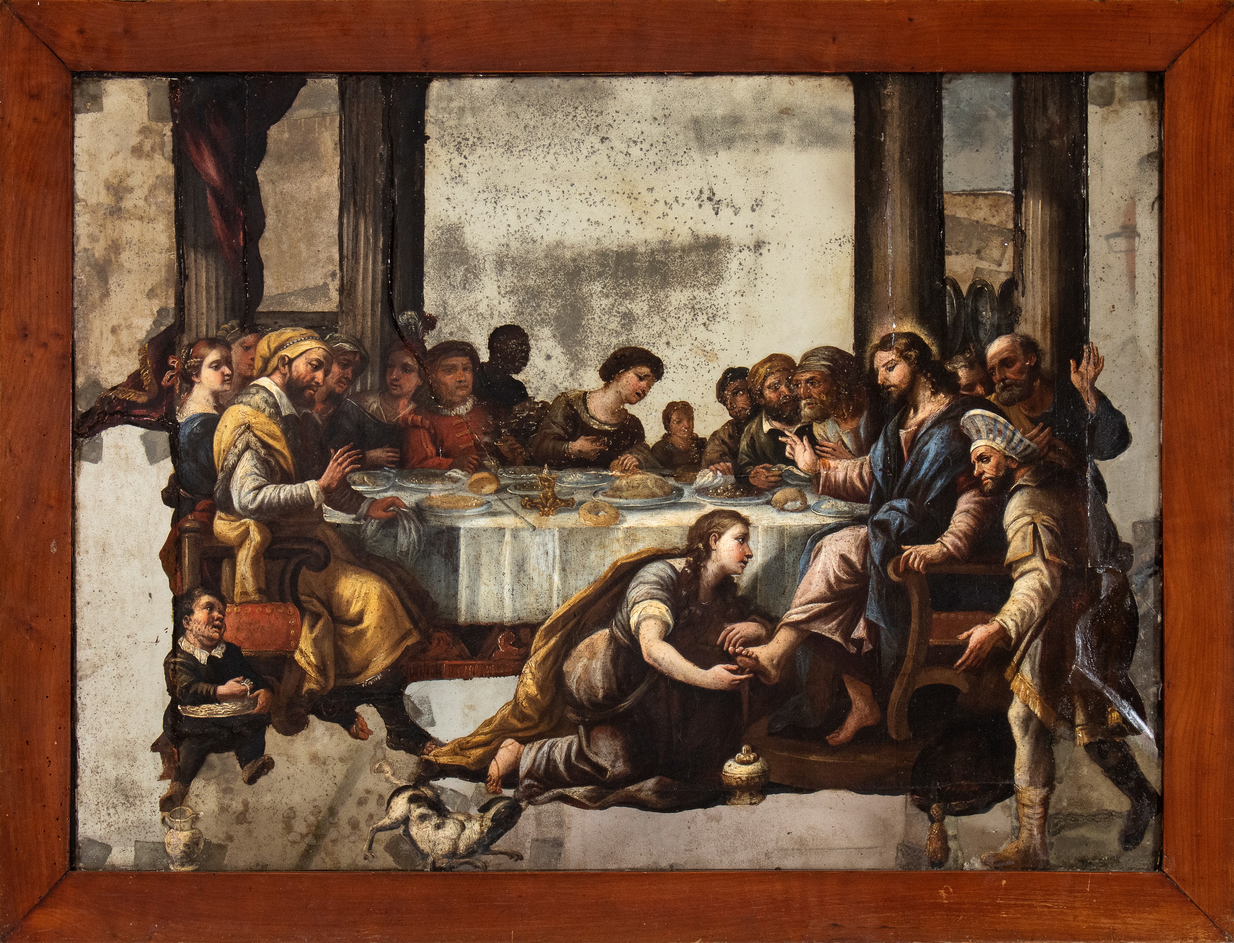 Luca Giordano - A) Cena in Casa del Fariseo; B) le Nozze di Canaan. Coppia di Dipinti