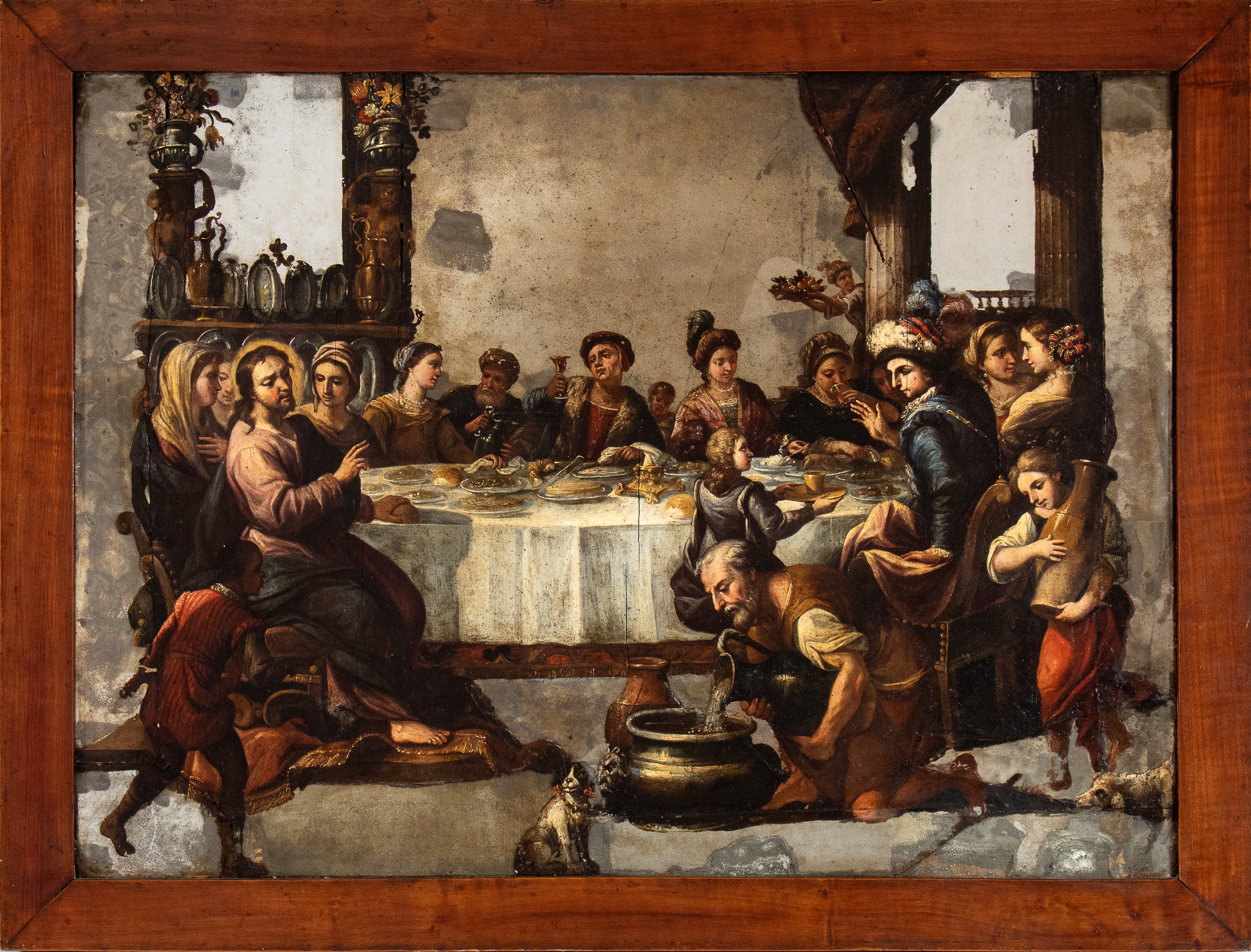 Luca Giordano - A) Cena in Casa del Fariseo; B) le Nozze di Canaan. Coppia di Dipinti