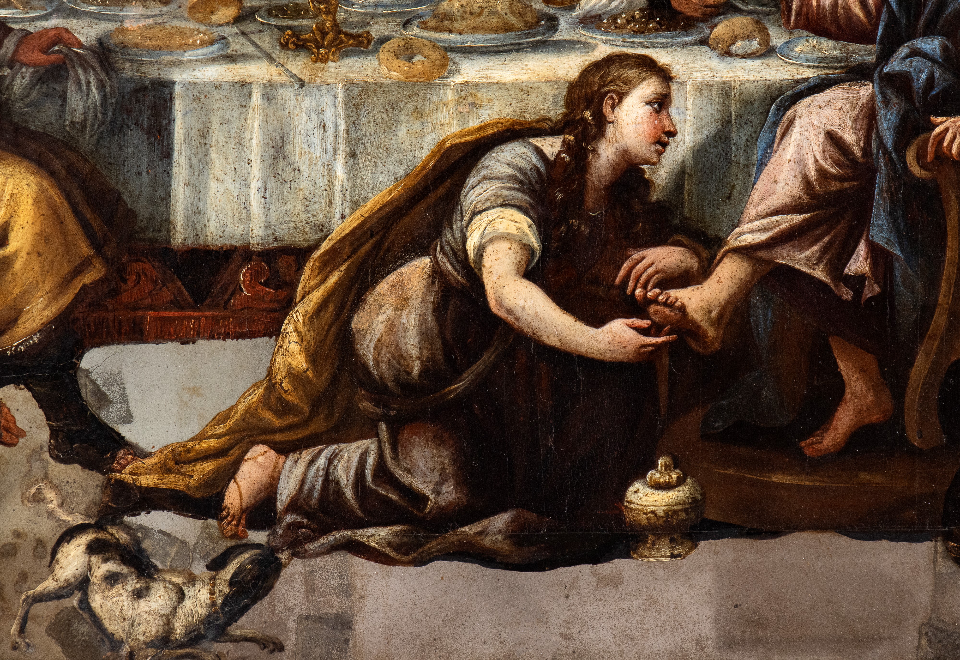 Luca Giordano - A) Cena in Casa del Fariseo; B) le Nozze di Canaan. Coppia di Dipinti