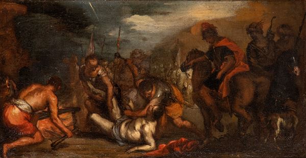 Artista genovese, XVII secolo - Martirio di San Lorenzo