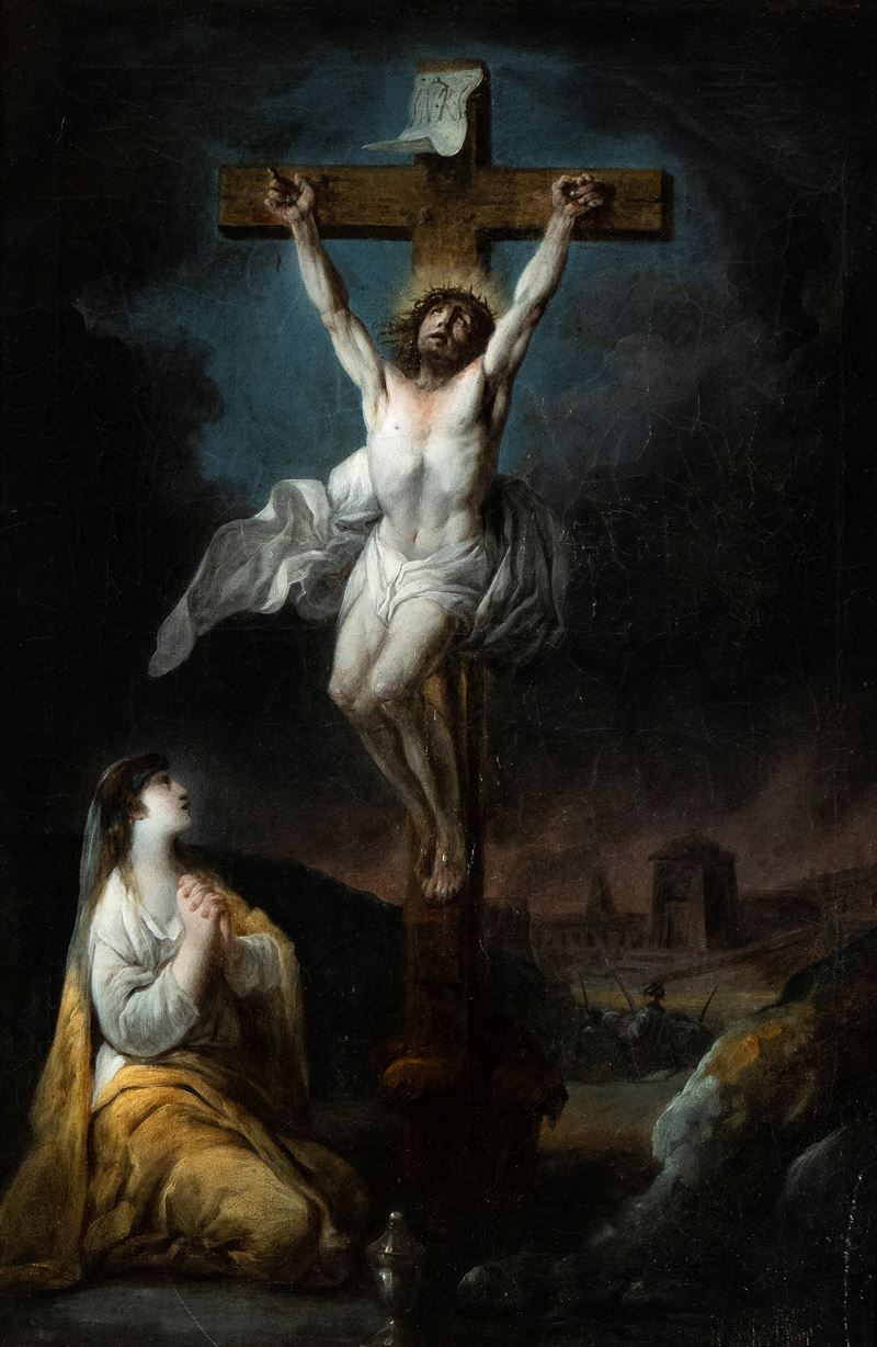 Artista Attivo a Roma, Fine XVIII - Inizio XIX Secolo - Crocifissione con Maria Maddalena
