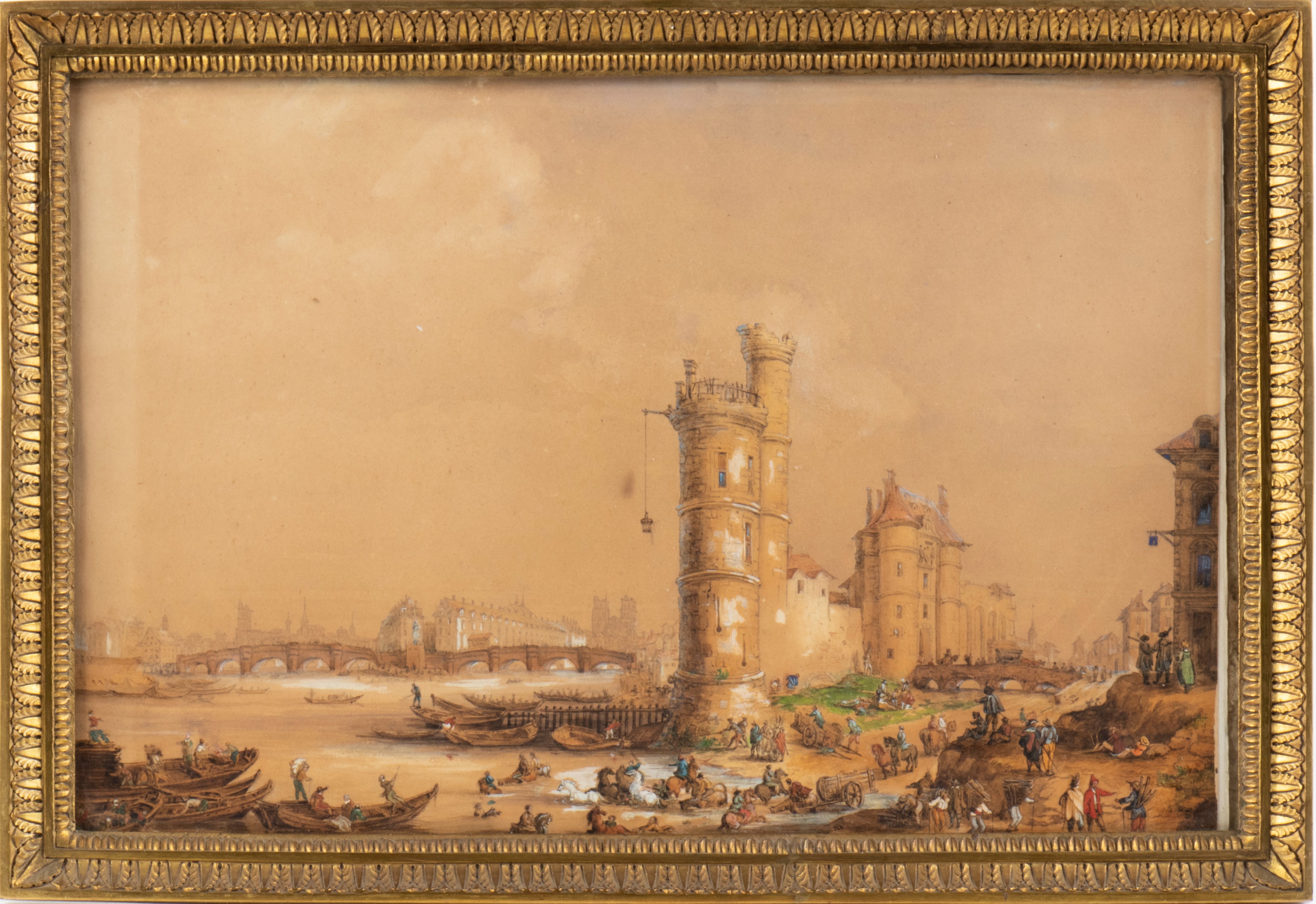 Artista Olandese, XVIII Secolo - Veduta di Parigi con il Pont Neuf e Notre Dame sullo Sfondo