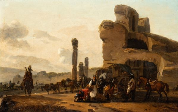 Claude Michel Hamon  Duplessis - Cavalry halt at Roman ruins