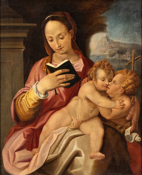 Artista anonimo, XVIII - XIX secolo - Madonna and Child with Saint John
