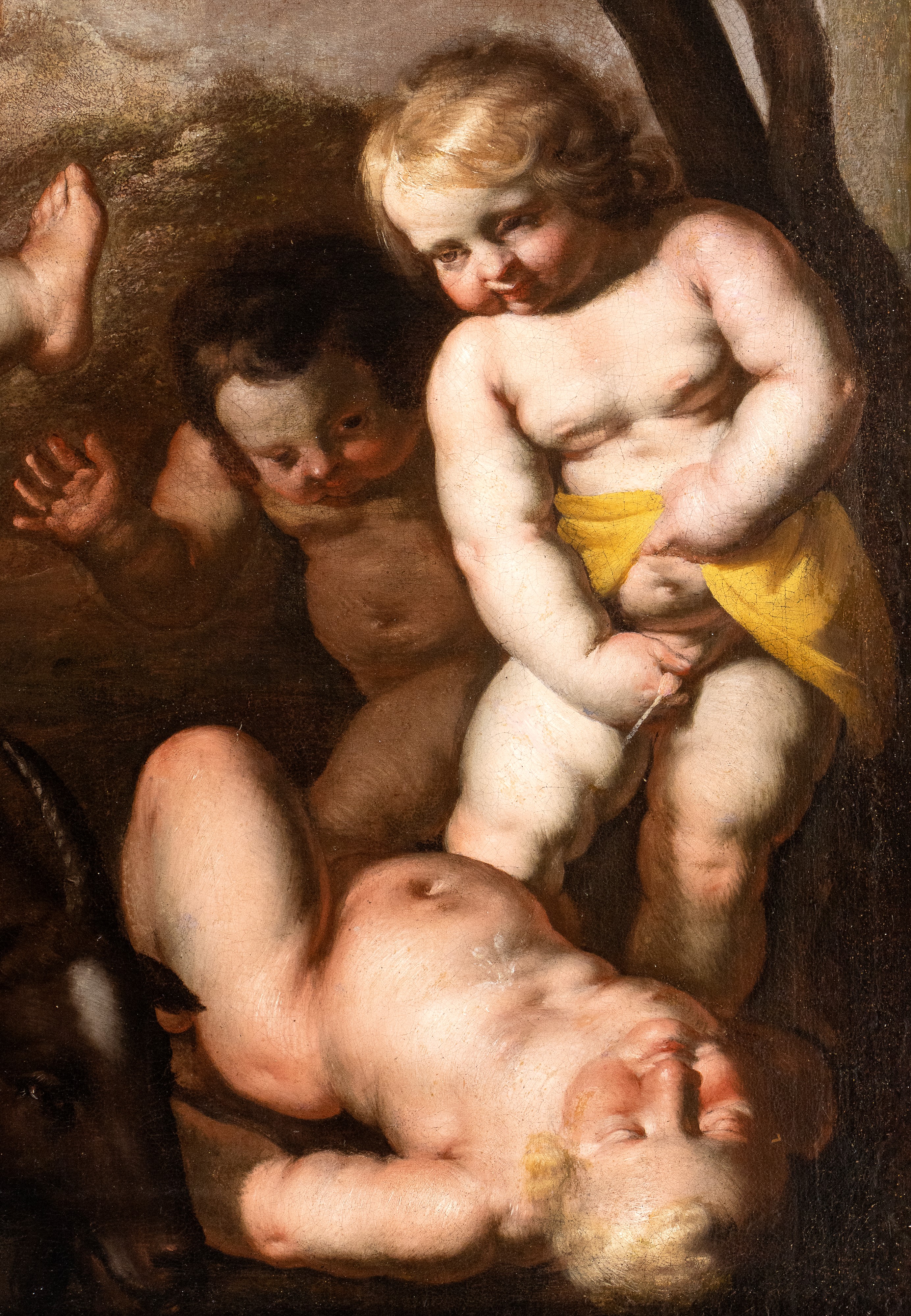 Artista Napoletano, XVII Secolo - Baccanale di Putti in un Paesaggio