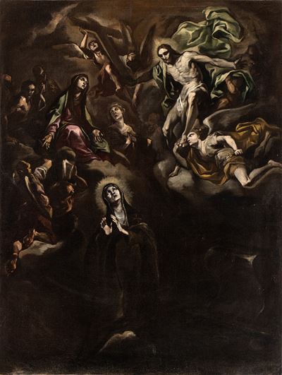 Estasi di Santa Brigida con Apoteosi di Santi