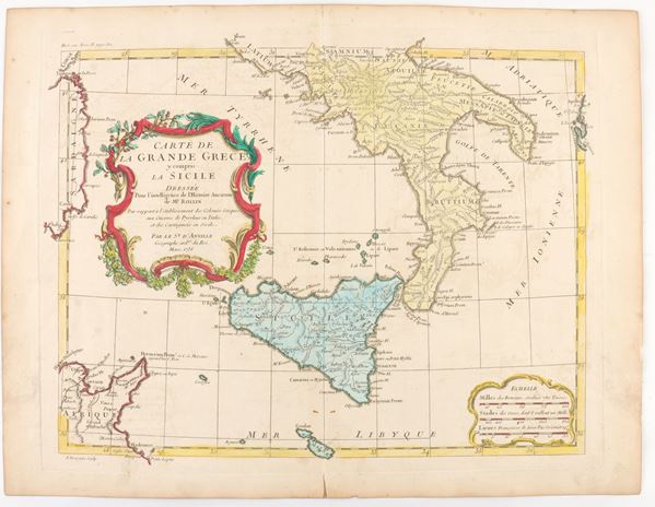 Carte de la Grande Grèce, y compris la Sicile, dressée pour l'intelligence de l'Histoire Ancienne de Mr. Rollin...