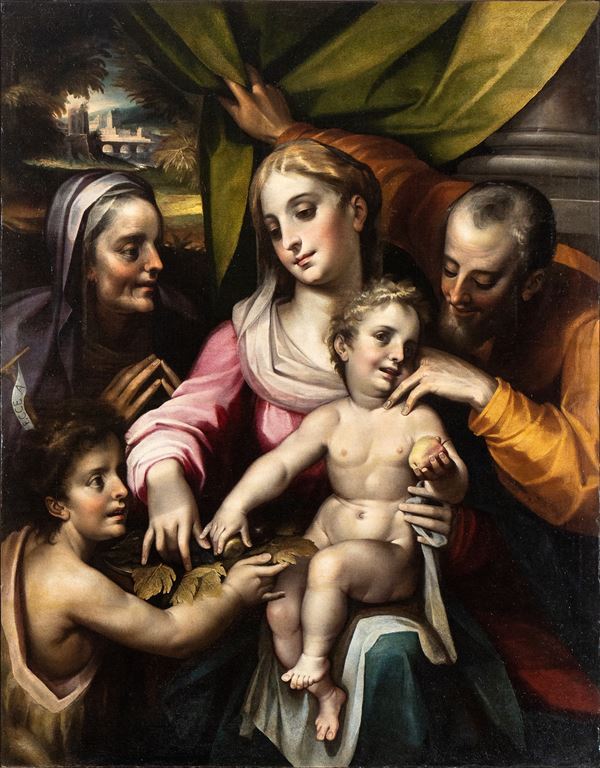 Artista fiammingo attivo in Italia, ultimo quarto del XVI secolo - Holy Family with St. Anne and St. John