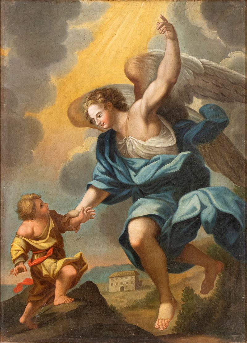 Scuola Napoletana, XVIII Secolo - Autore ignoto, L'angelo custode, olio su tela