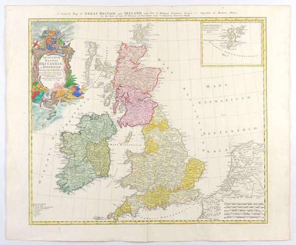 Eredi Johann Baptist Homann - Regnorum Magnae Britanniae et Hiberniae Mappa Geographica...