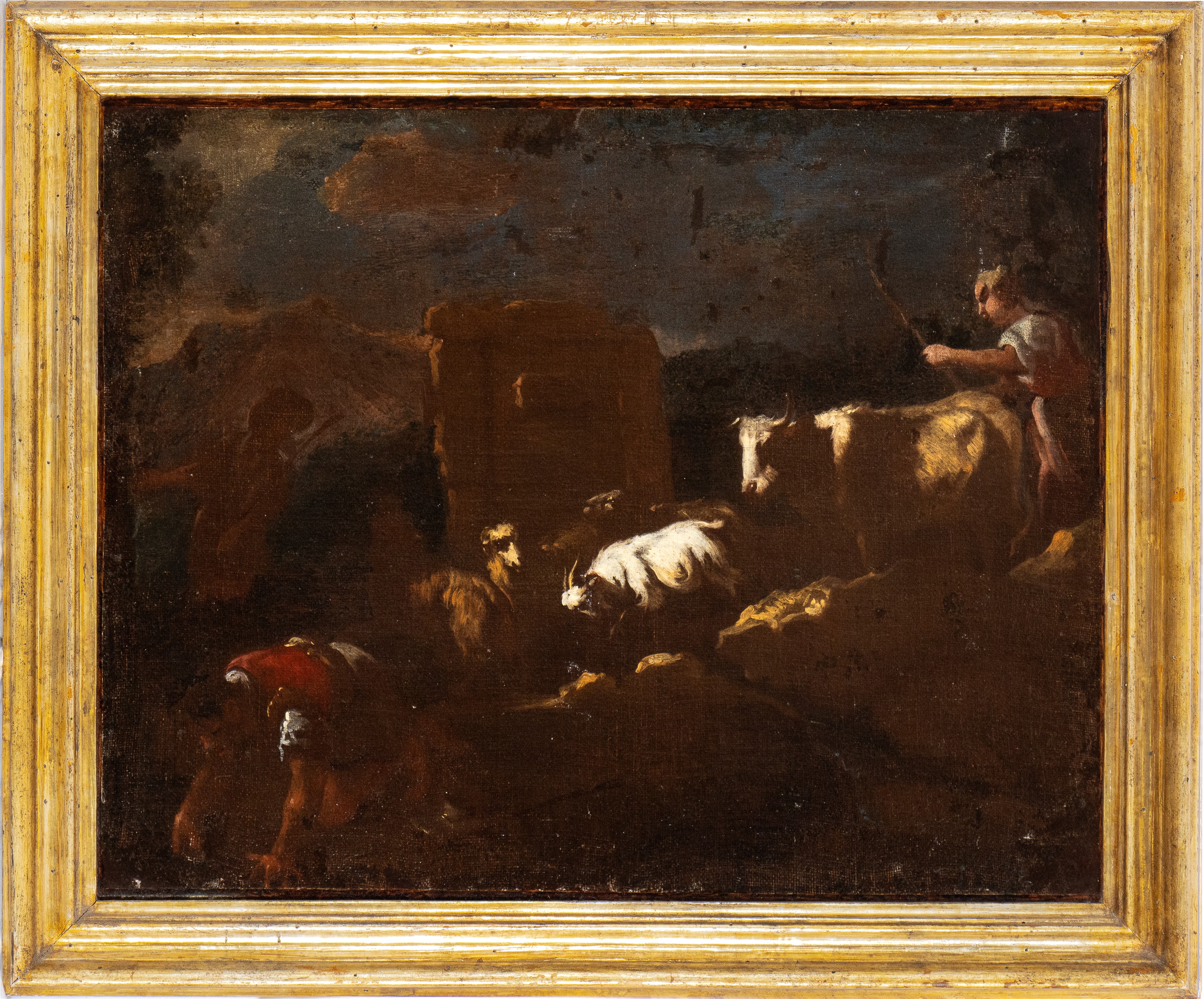 Artista Napoletano, Seconda Metà XVII Secolo - Paesaggio con Pastore e Armenti