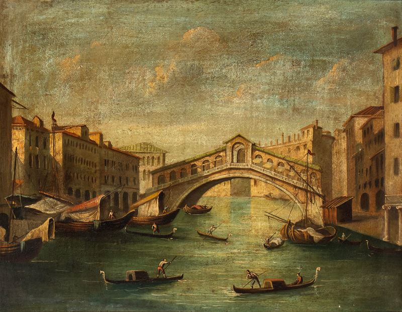 Scuola Veneta, XIX-XX Secolo - Veduta del Canal Grande con il Ponte di Rialto