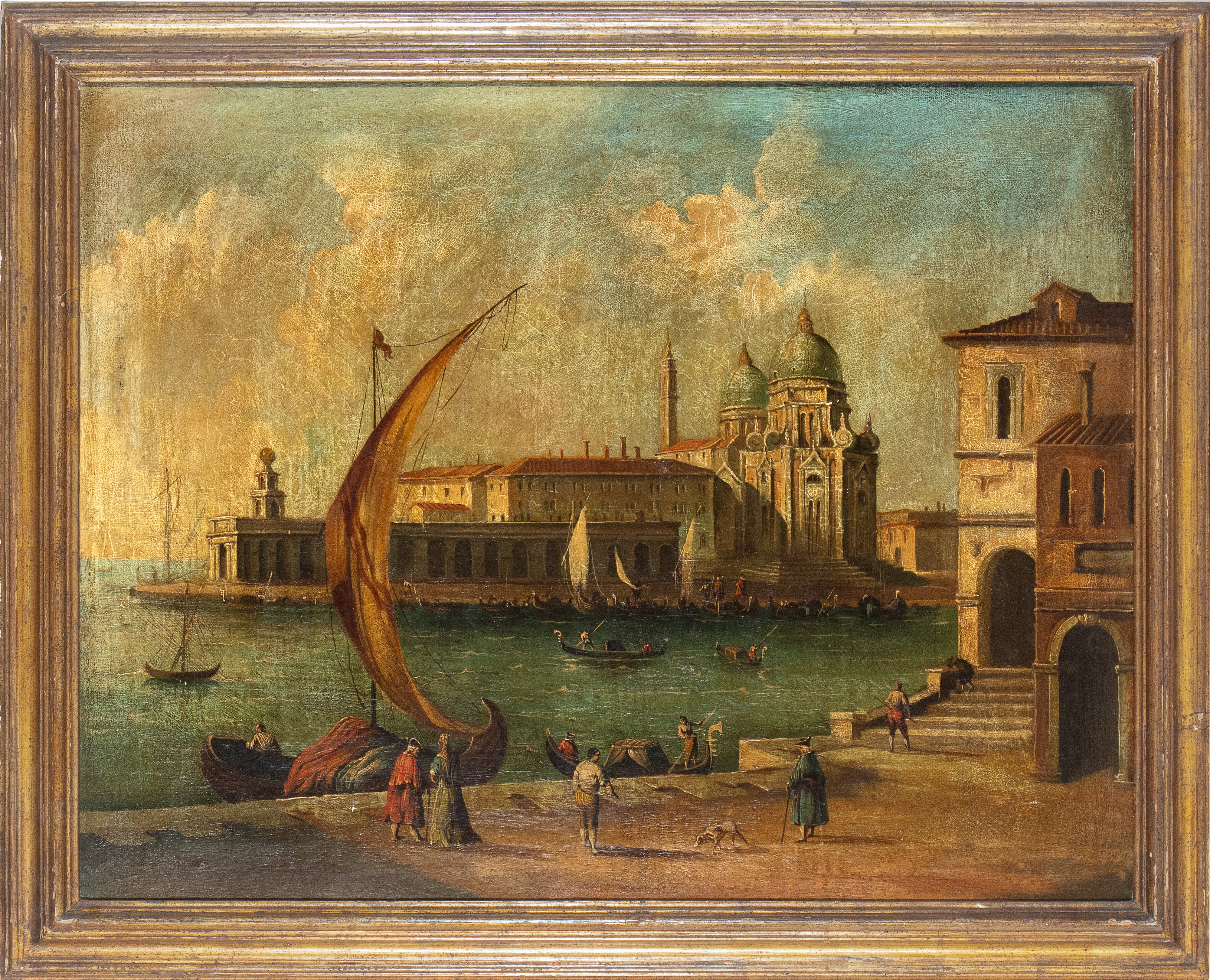 Scuola Veneta, XIX-XX Secolo - Veduta del Bacino di San Marco con Punta della Dogana e Santa Mari...
