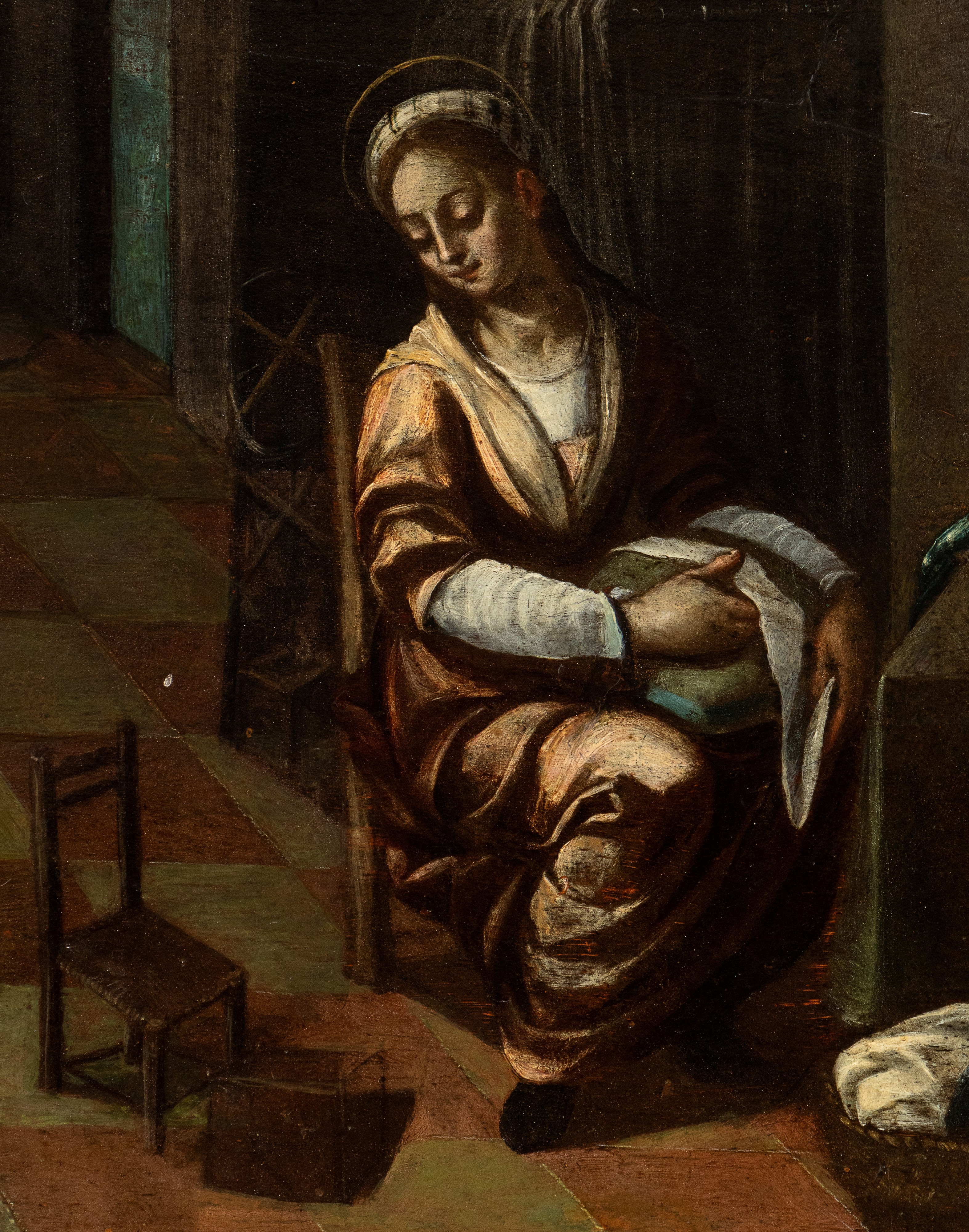 Scuola Romana, XVII Secolo - Sacra Famiglia nella Bottega di San Giuseppe