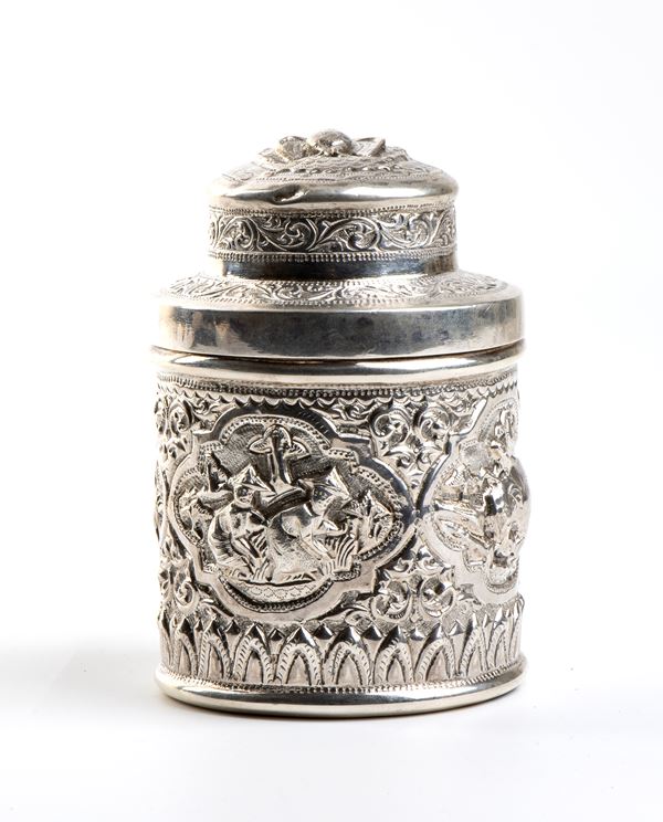 Silver Burma tea caddy