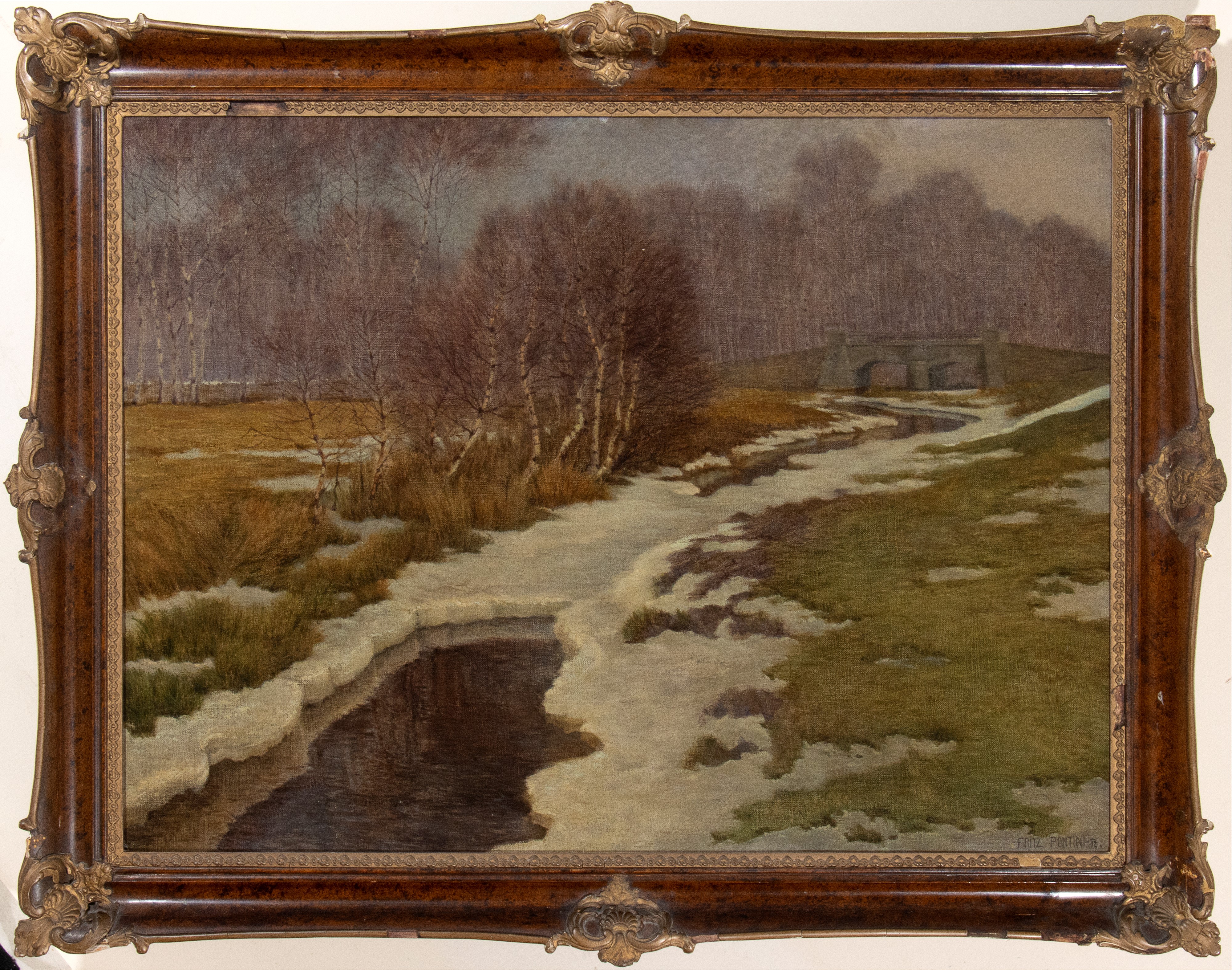 Fritz Pontini - Veduta di Fiume Innevato con Ponte