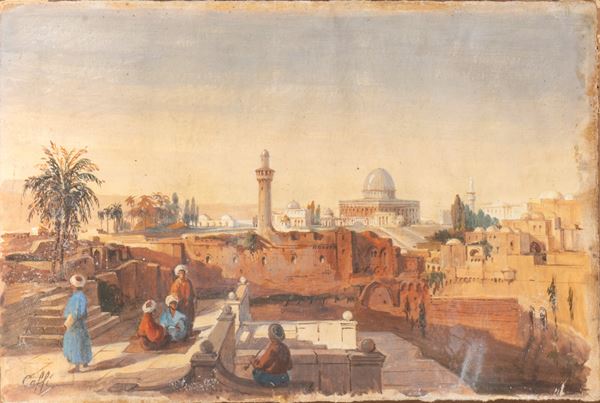 Artista italiano, XIX secolo - Veduta di Gerusalemme con la Moschea di Omar