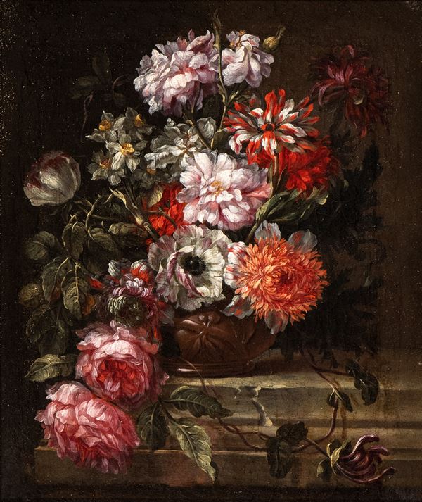 Gaspar Peeter  Verbruggen  Il Giovane - Bouquet of flowers in a metal vase