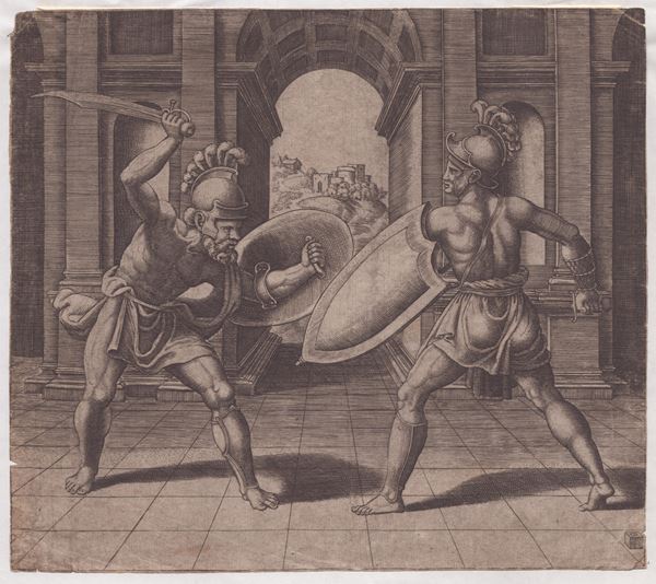 Maestro del Dado (1530-1560 fl.) - Two Gladiators fighting
