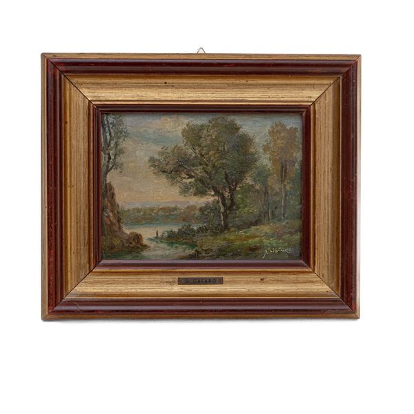 Scorcio di paesaggio con fiume  (inizio XX secolo)  - dipinto ad olio su tavola - Asta Smart Auction: arredi, dipinti, sculture, argenti e altro a prezzi vantaggiosi - Bertolami Fine Art - Casa d'Aste