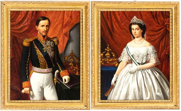 Maria Span&#242; - a) Portrait of Franz Bourbon II; b) Portrait of Maria Sophie of Bavaria. Pair of paintings