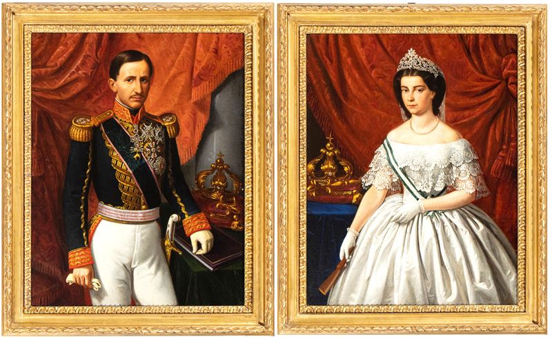 Maria Spanò - A) Ritratto di Francesco Borbone II; B) Ritratto di Maria Sofia di Baviera. Coppia ...
