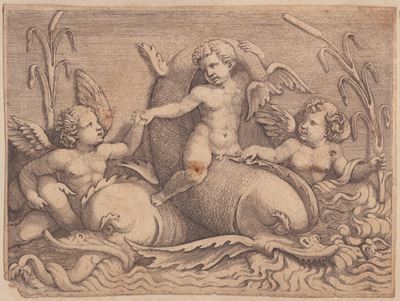 Tre Putti con Mostri Marini